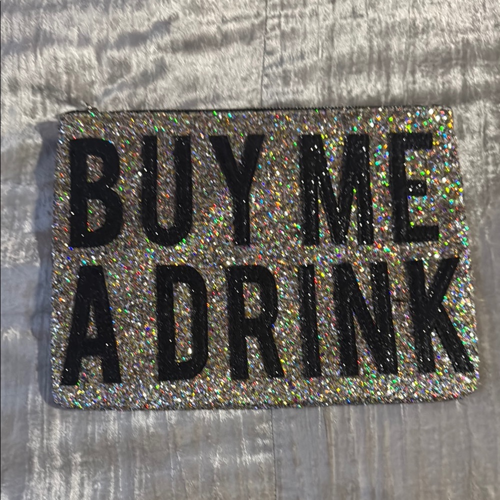 Glittery Silver Clutch with Black Text